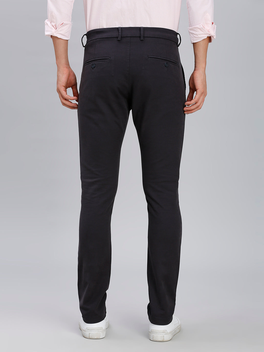 Grey Plain Cotton Elastane Slim Fit Casual Cross Pocket Chino