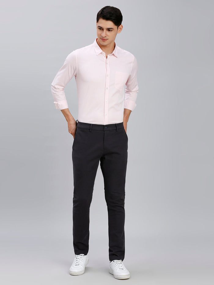Grey Plain Cotton Elastane Slim Fit Casual Cross Pocket Chino