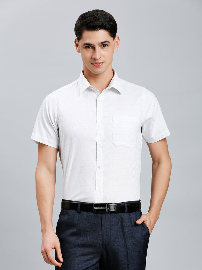 Men's Pure Cotton Dobby Y/D Dobby Y/D Regular Fit Half Sleeve Formal Shirt - White & Pink