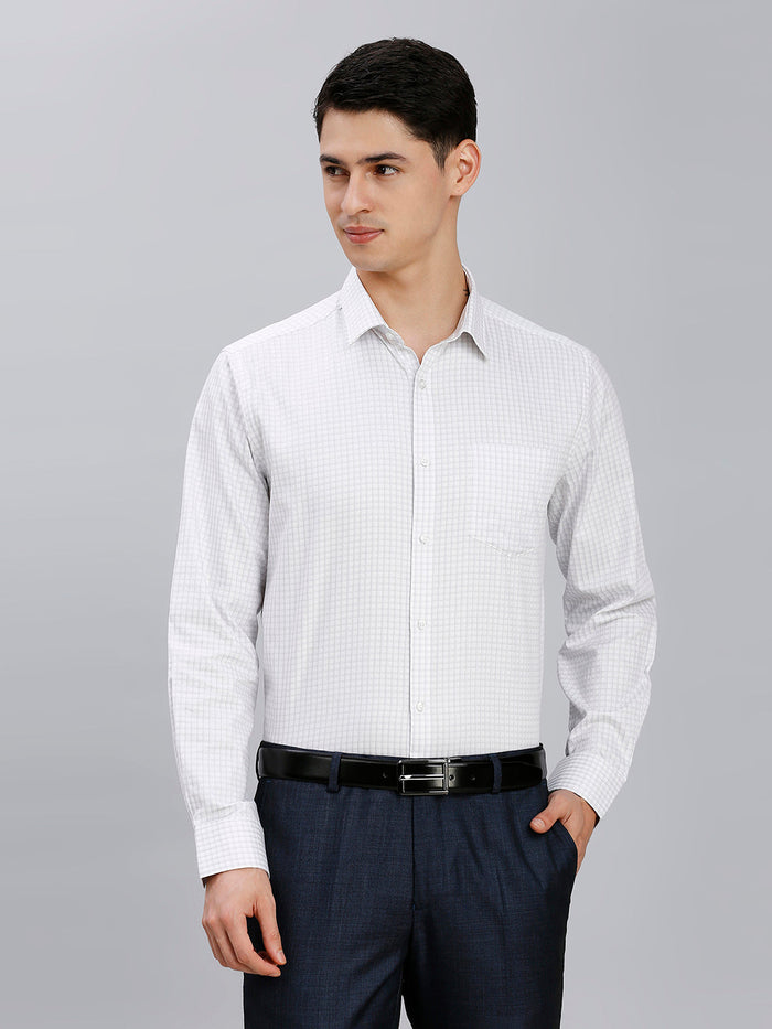Men's Pure Cotton Checks Regular Fit Full Sleeve Formal Shirt - White & Grey