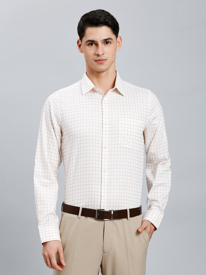 Men's Pure Cotton Checks Slim Fit Full Sleeve Formal Shirt - White & Pink