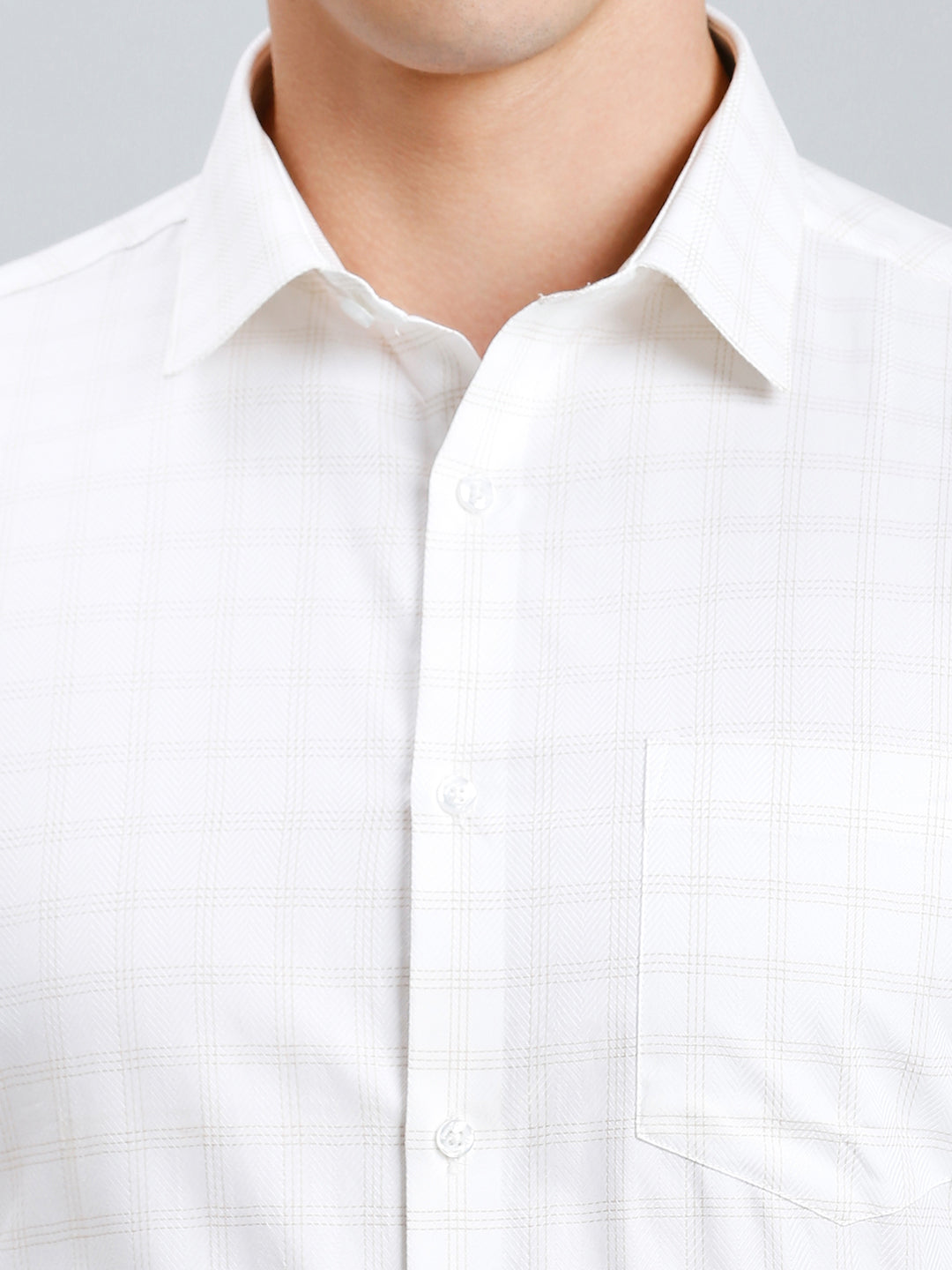 White & Brown Dobby Checks 100% Cotton Regular Fit Formal Full Sleeve Shirt