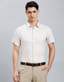 White & Brown Checks 100% Cotton Slim Fit Formal Half Sleeve Shirt