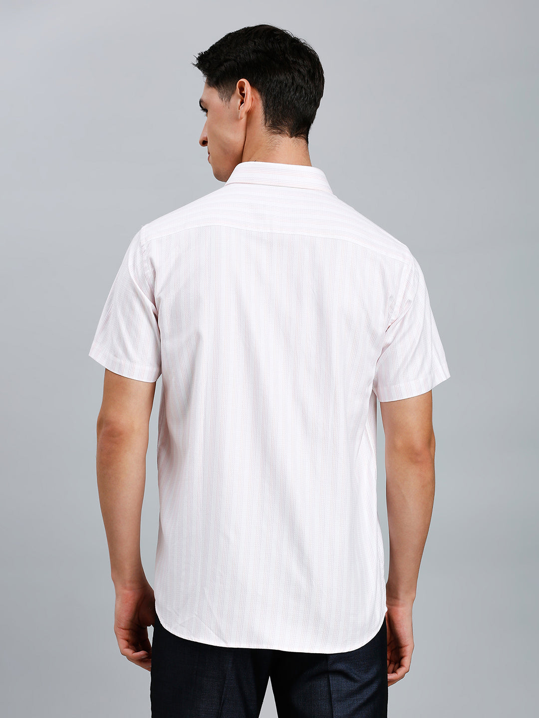 White & Pink Stripe 100% Cotton Regular Fit Formal Half Sleeve Shirt