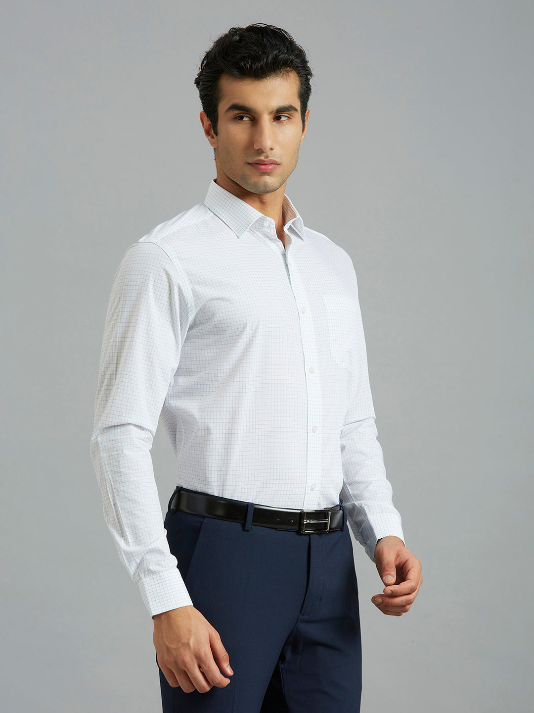 Perfect White & Light Blue Checks Pima Cotton Regular Fit Formal Full Sleeve Shirt