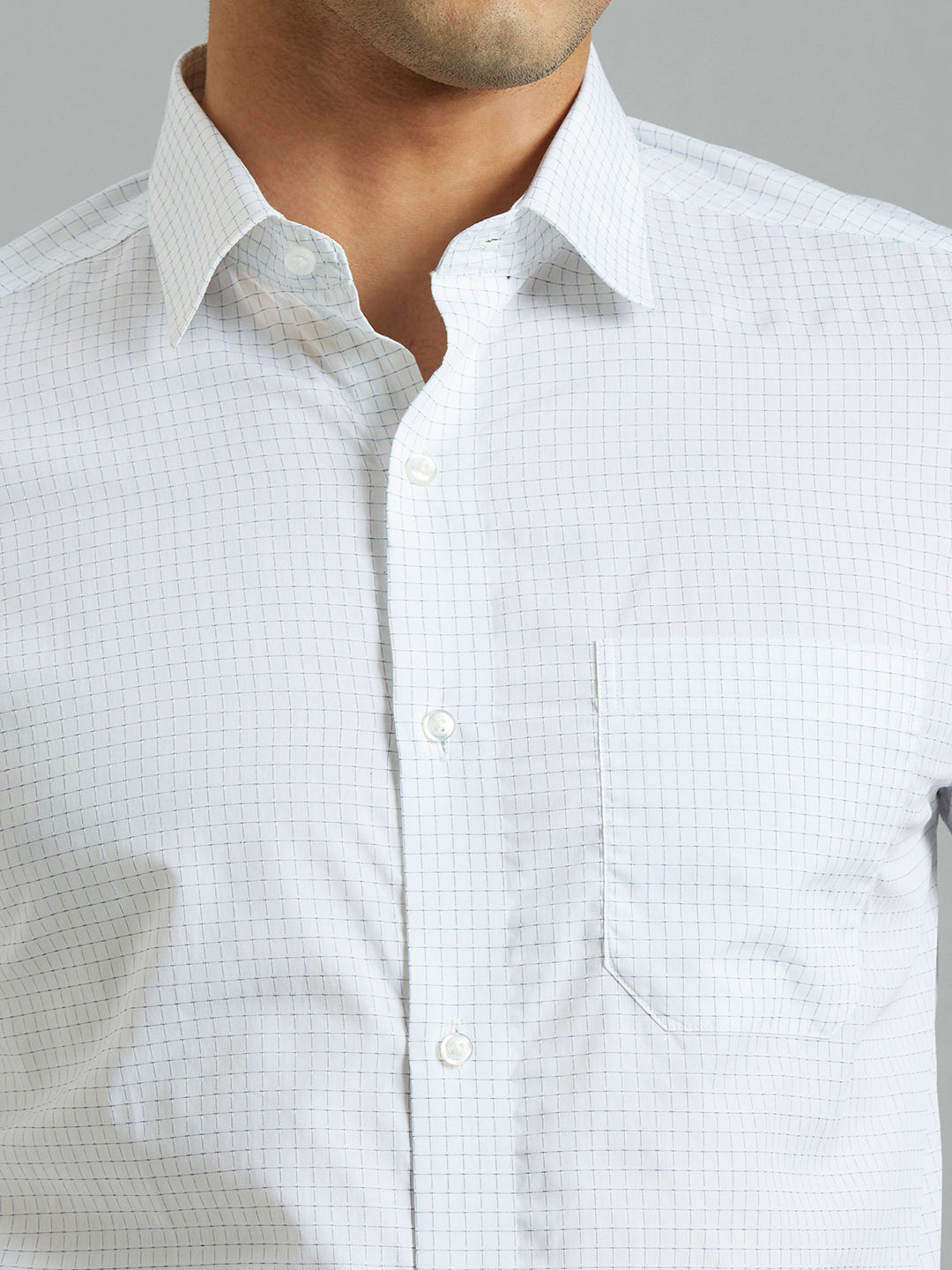 Perfect White & Light Blue Checks Pima Cotton Regular Fit Formal Full Sleeve Shirt