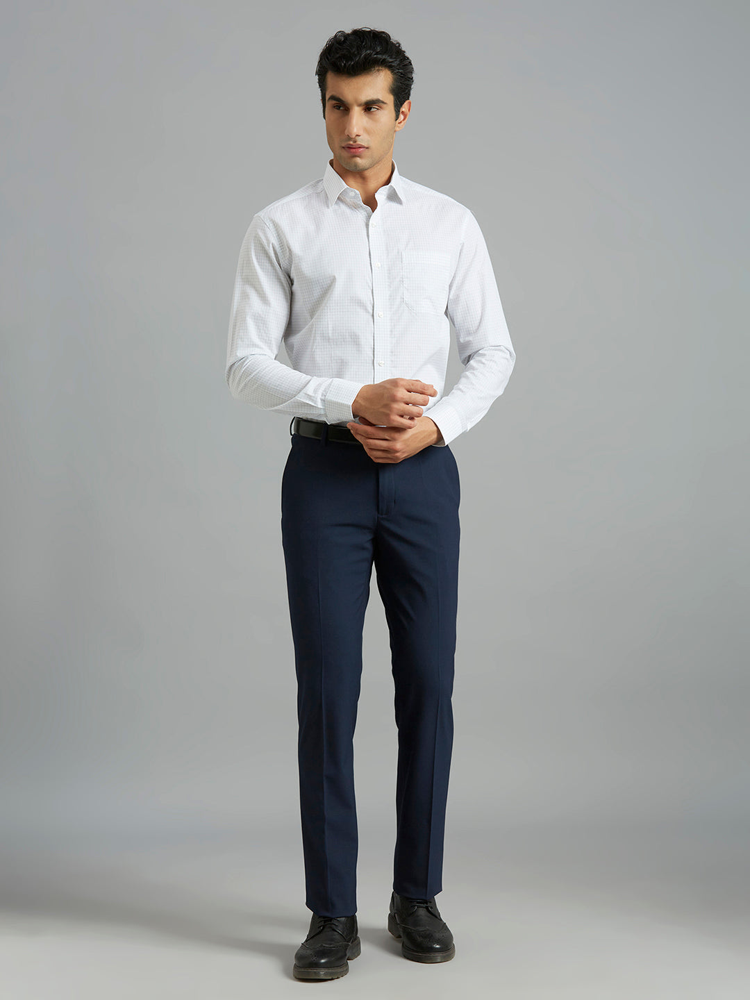 Perfect White & Light Blue Checks Pima Cotton Regular Fit Formal Full Sleeve Shirt