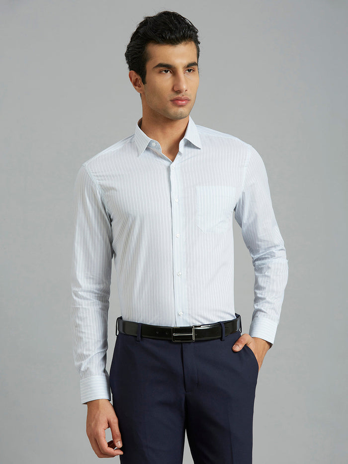 Men's Pure Cotton Checks Regular Fit Full Sleeve Formal Shirt - White & Blue