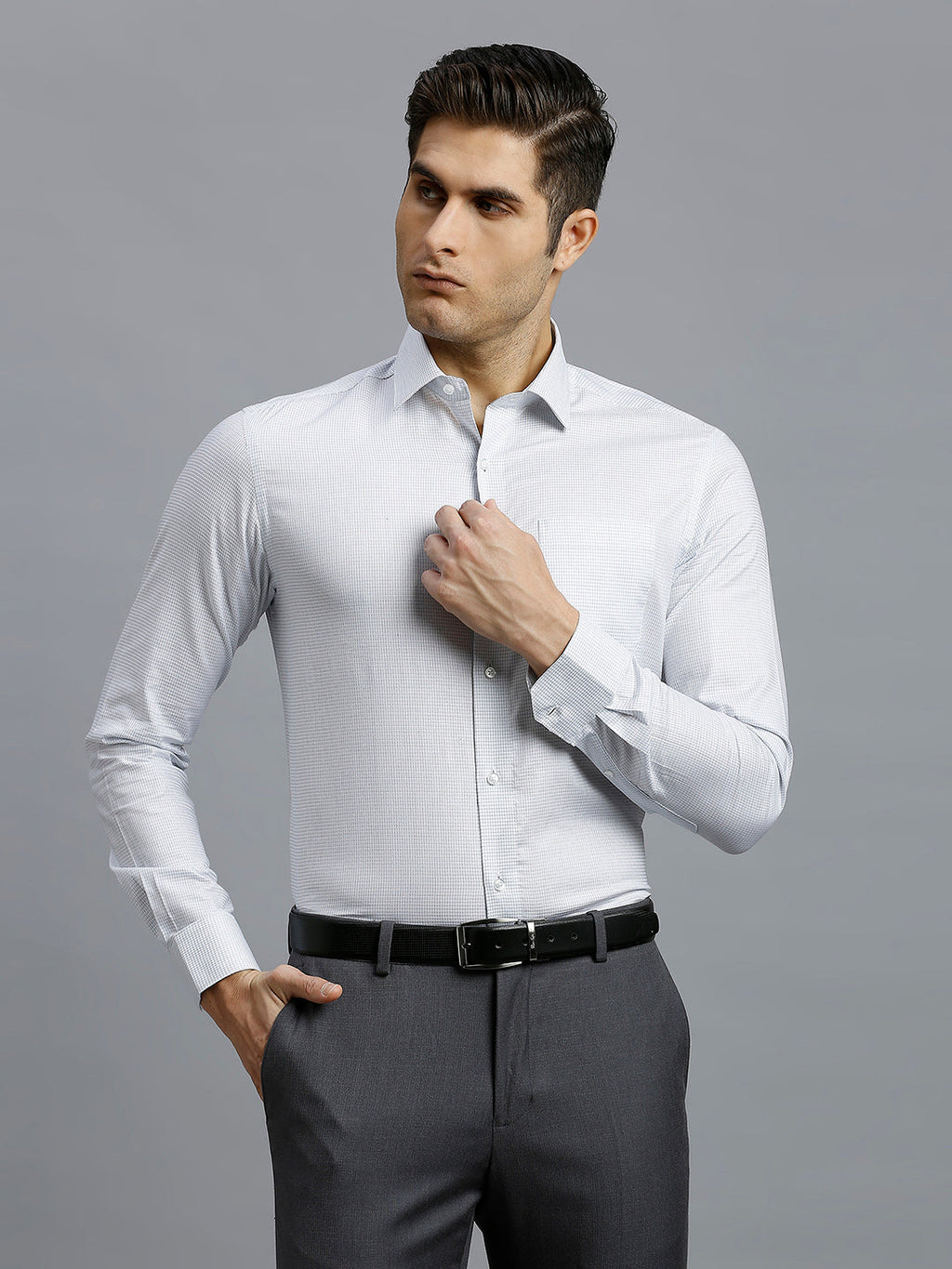 Men's Pure Cotton Checks Regular Fit Full Sleeve Formal Shirt - White