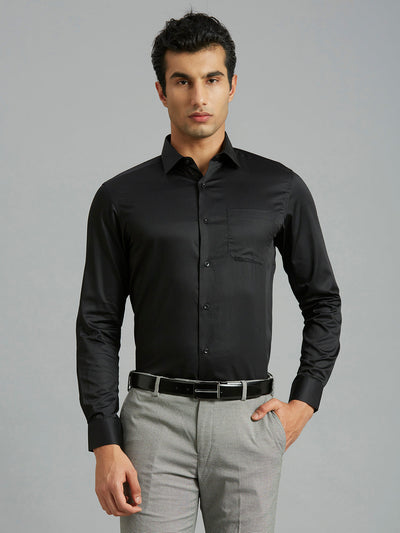 Black Solid Pima Cotton Regular Fit Formal Full Sleeve Shirt