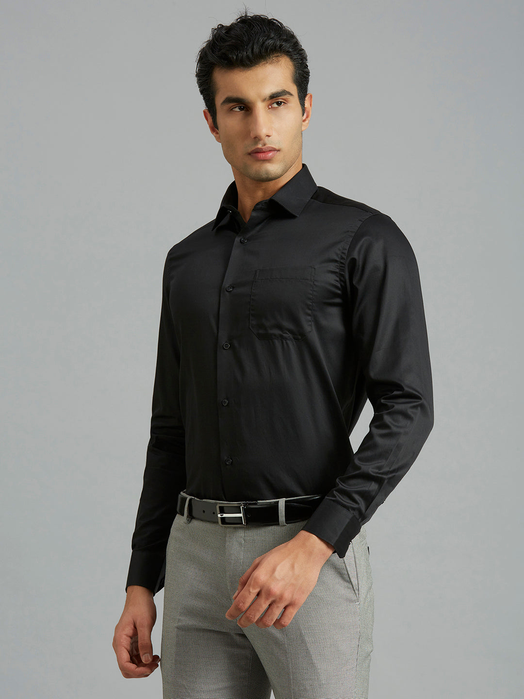 Black Solid Pima Cotton Regular Fit Formal Full Sleeve Shirt