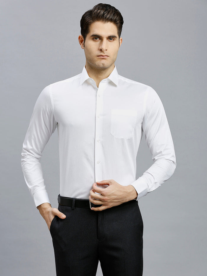 White Solid Pima Cotton Regular Fit Formal Full Sleeve Shirt