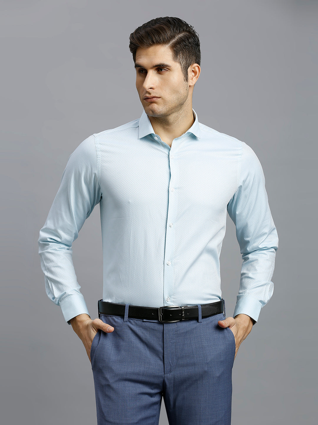 Light Blue Solid 100% Cotton Slim Fit Formal Full Sleeve Shirt