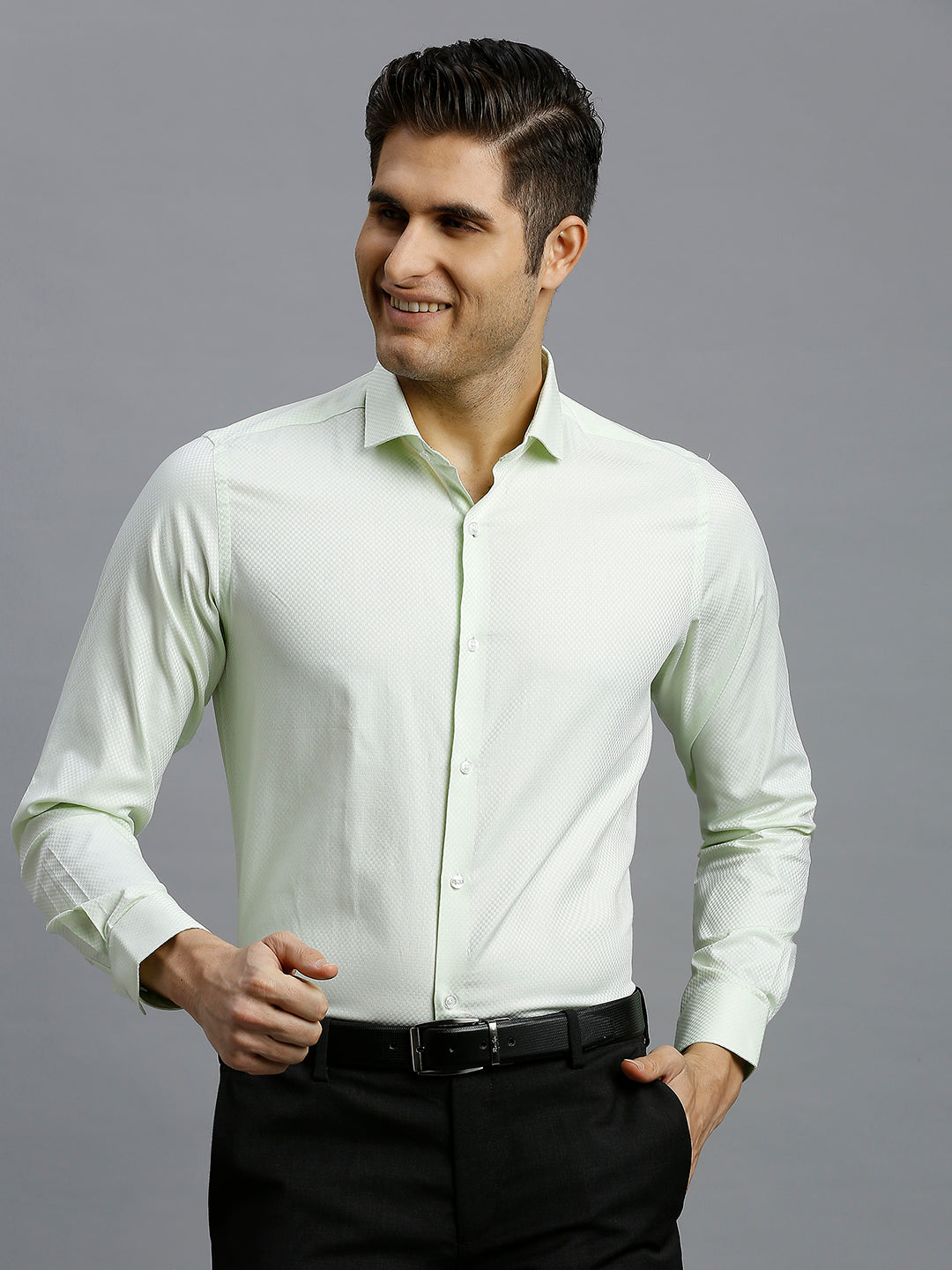 Light Green Solid 100% Cotton Slim Fit Formal Full Sleeve Shirt