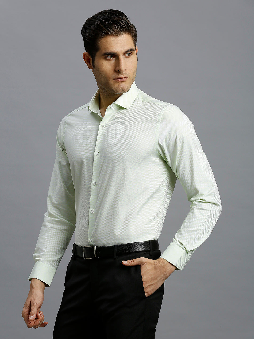 Light Green Solid 100% Cotton Slim Fit Formal Full Sleeve Shirt