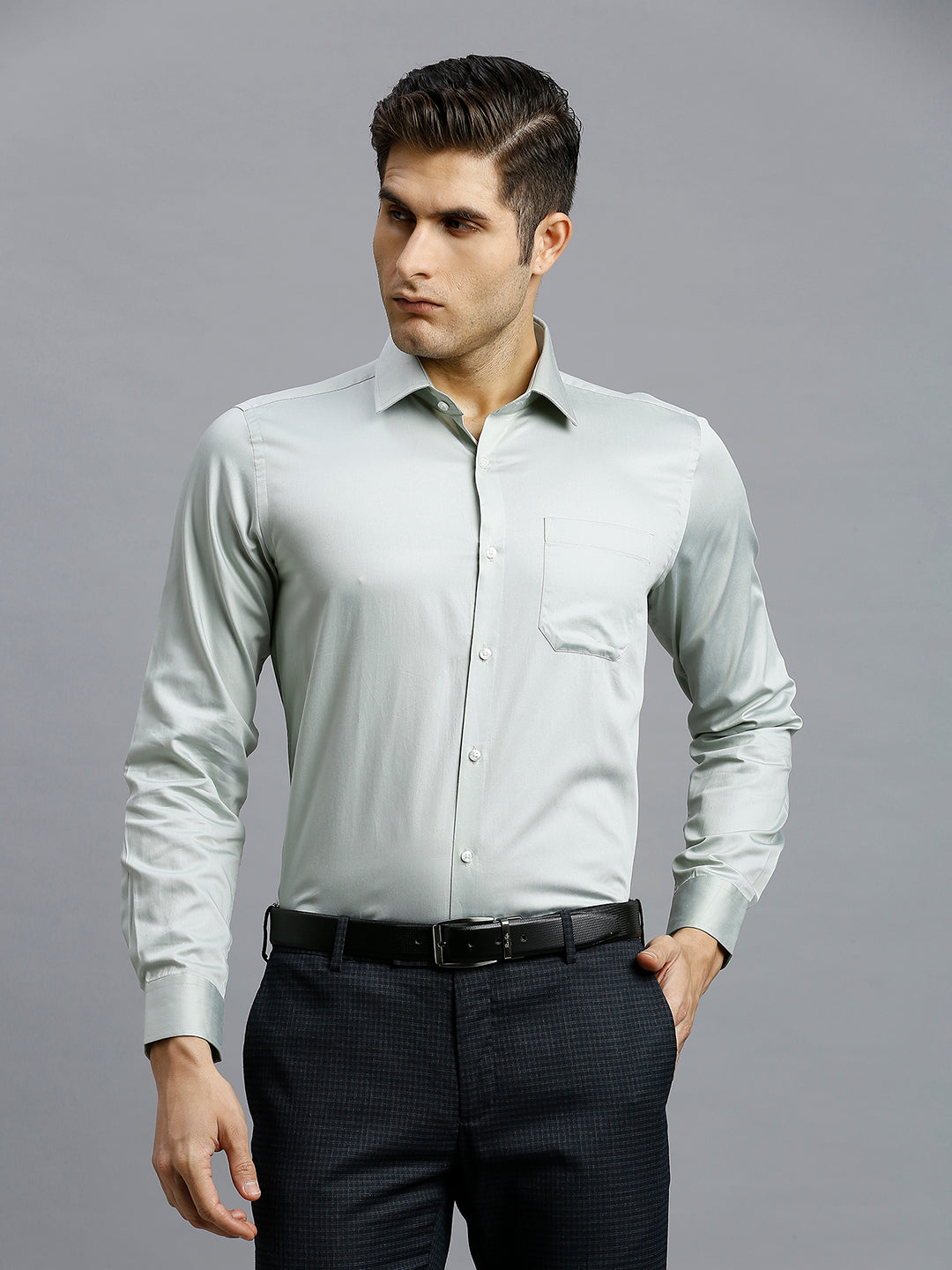 Light Green Solid Gizacotton Regular Fit Formal Full Sleeve Shirt