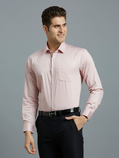 Light Pink Solid Gizacotton Regular Fit Formal Full Sleeve Shirt