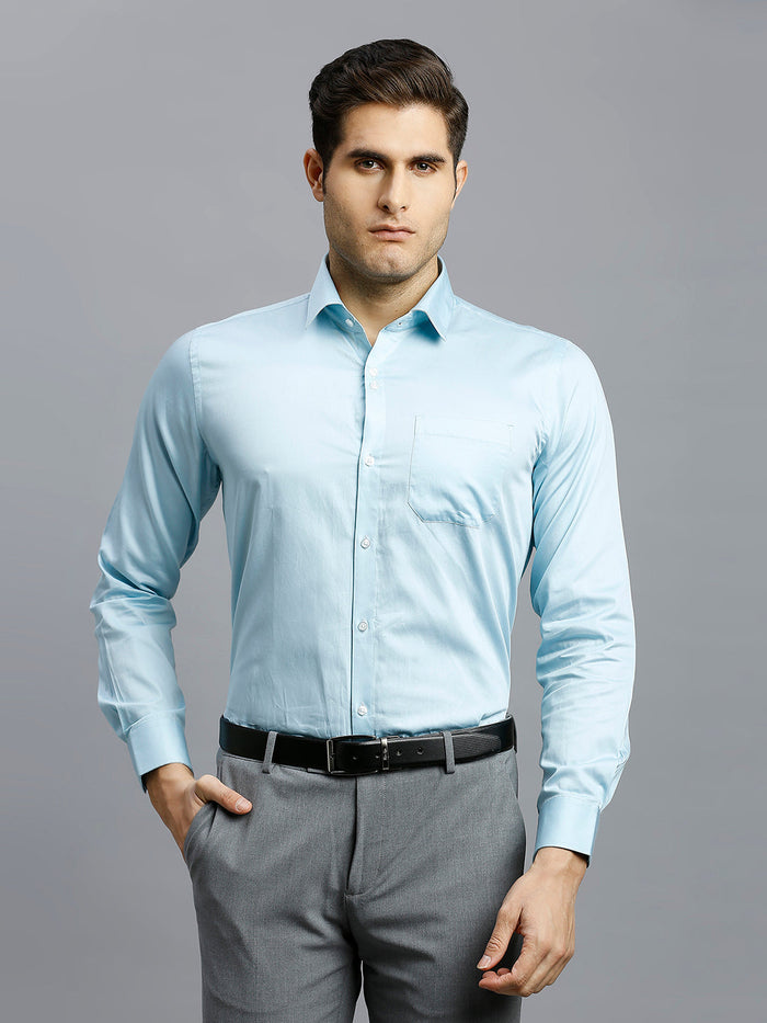 Men's Pure Cotton Plain Regular Fit Full Sleeve Formal Shirt - Green