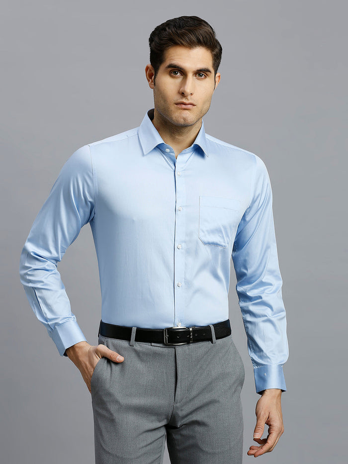 Sky Blue Solid Gizacotton Regular Fit Formal Full Sleeve Shirt