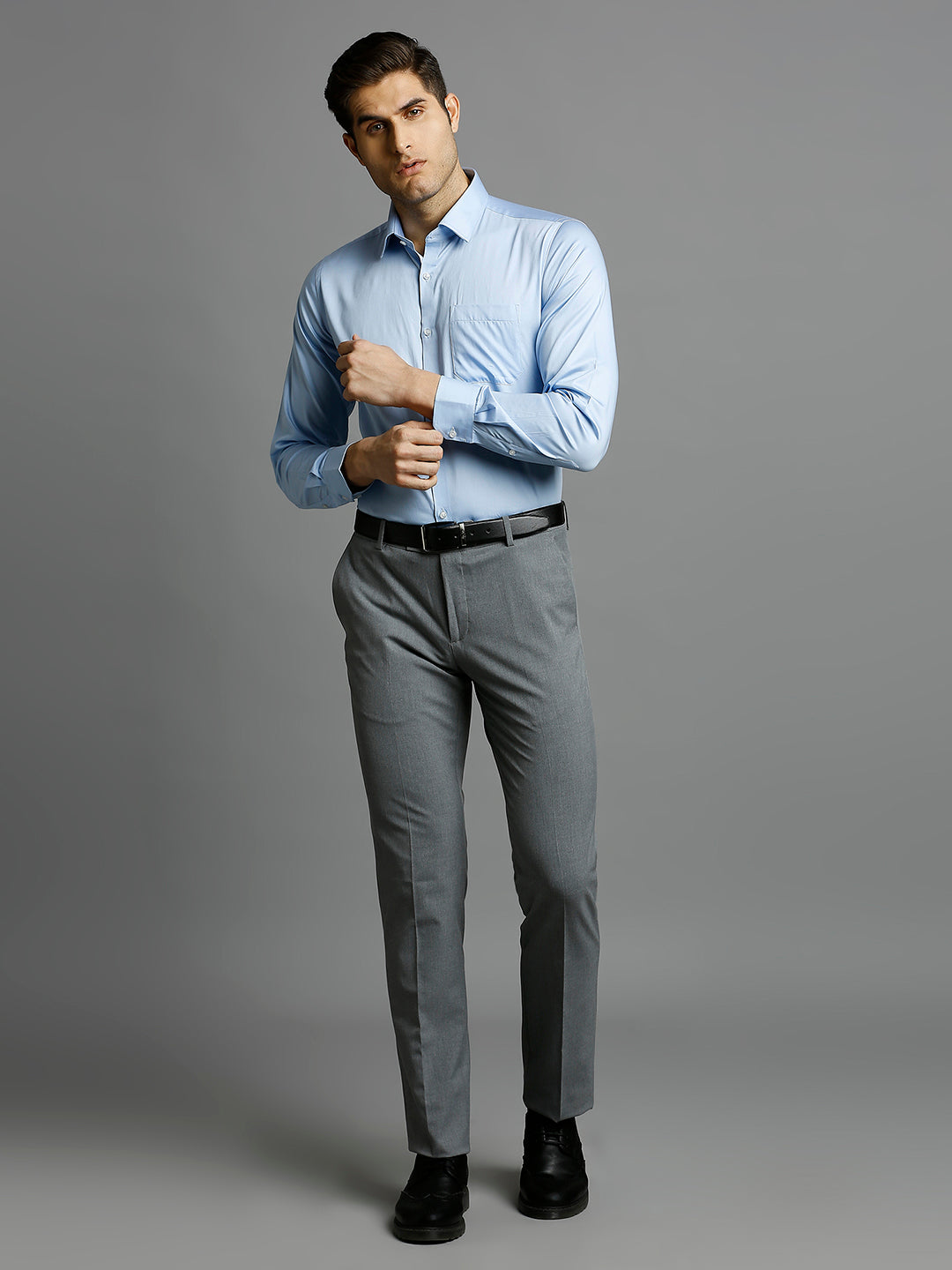 Sky Blue Solid Gizacotton Regular Fit Formal Full Sleeve Shirt