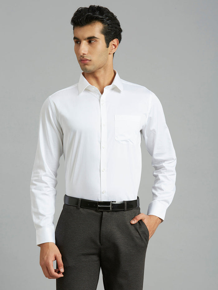 Men's Pure Cotton Plain Regular Fit Full Sleeve Formal Shirt - White
