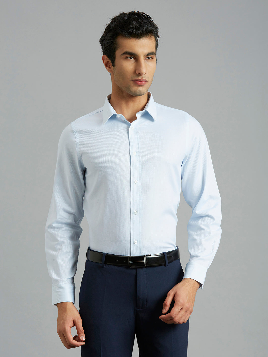 Premium Light Blue Solid 100% Cotton Slim Fit Formal Full Sleeve Shirt