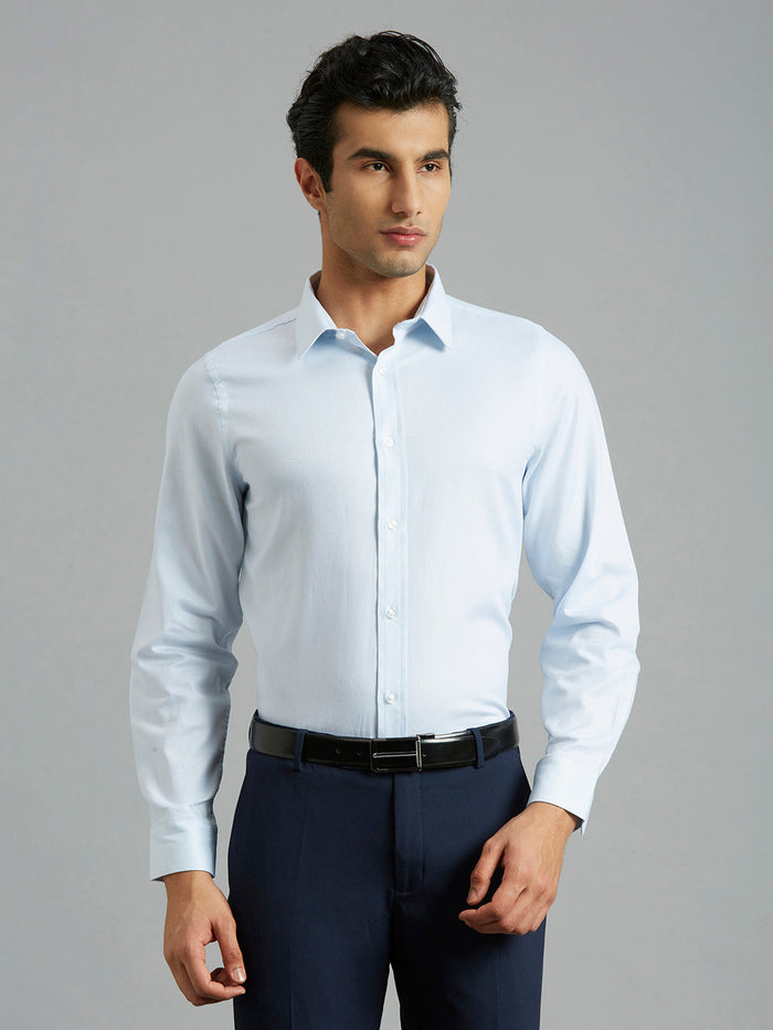 Men's Pure Cotton Dobby Solid Dobby Solid Slim Fit Full Sleeve Formal Shirt - Light Blue
