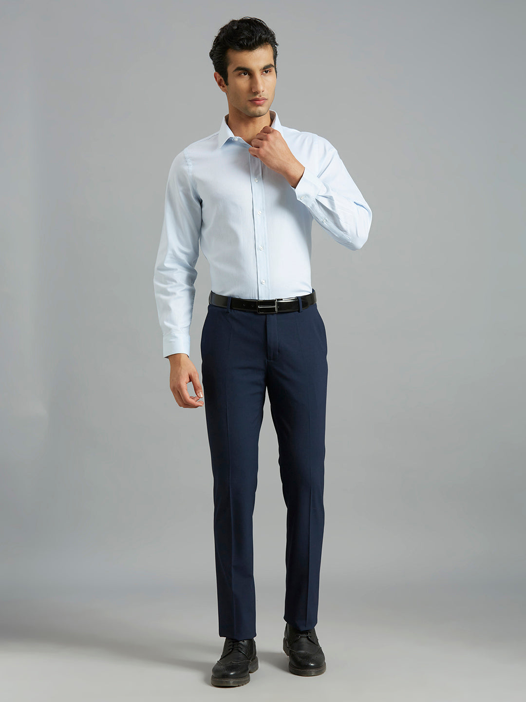 Premium Light Blue Solid 100% Cotton Slim Fit Formal Full Sleeve Shirt