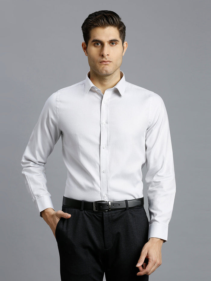 Men's Pure Cotton Dobby Solid Dobby Solid Slim Fit Full Sleeve Formal Shirt - Light Grey