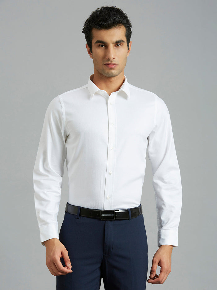Men's Pure Cotton Dobby Solid Dobby Solid Slim Fit Full Sleeve Formal Shirt - White