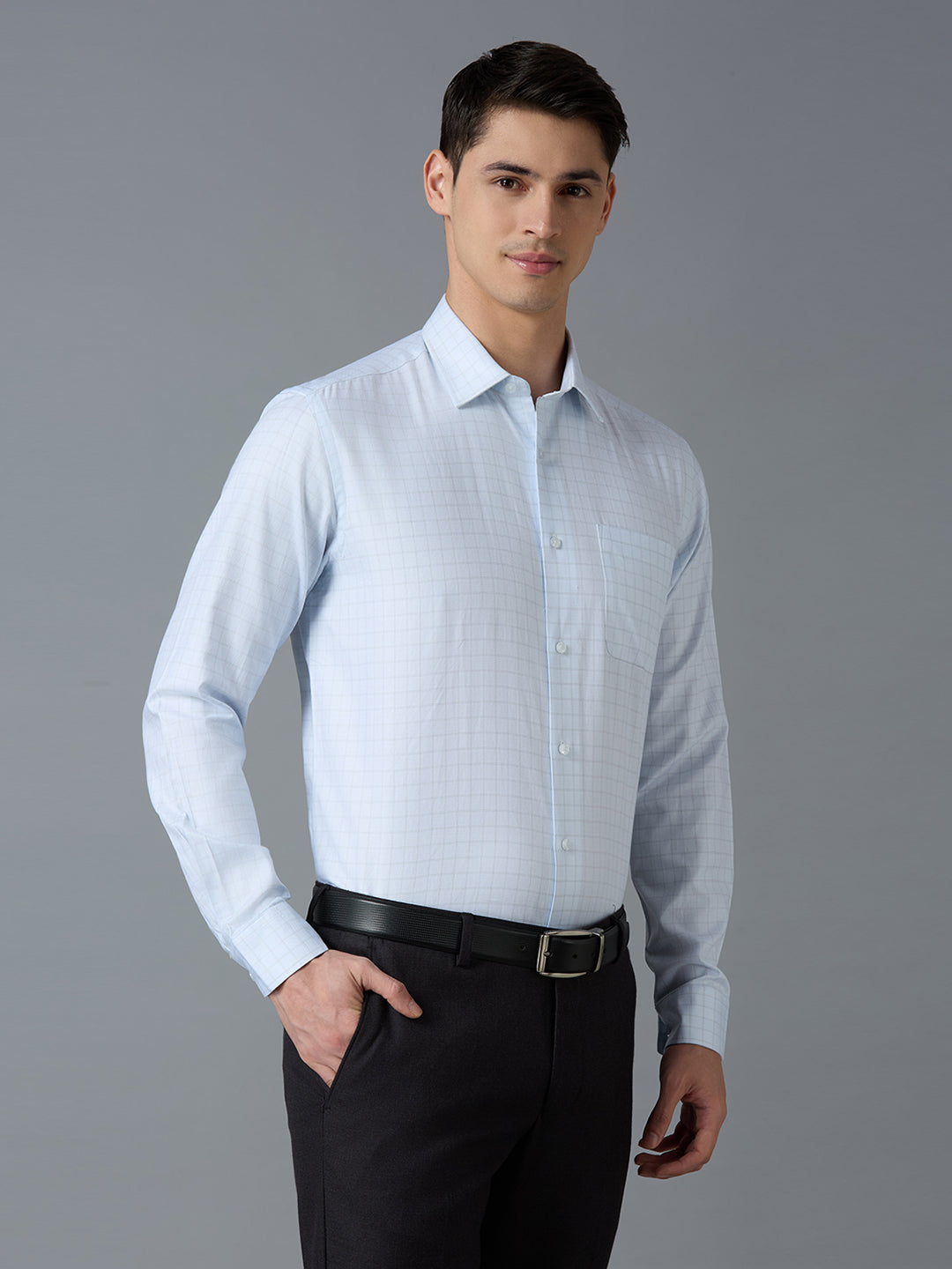 White & Light Blue & Grey Checks 100% Cotton Regular Fit Formal Full Sleeve Shirts