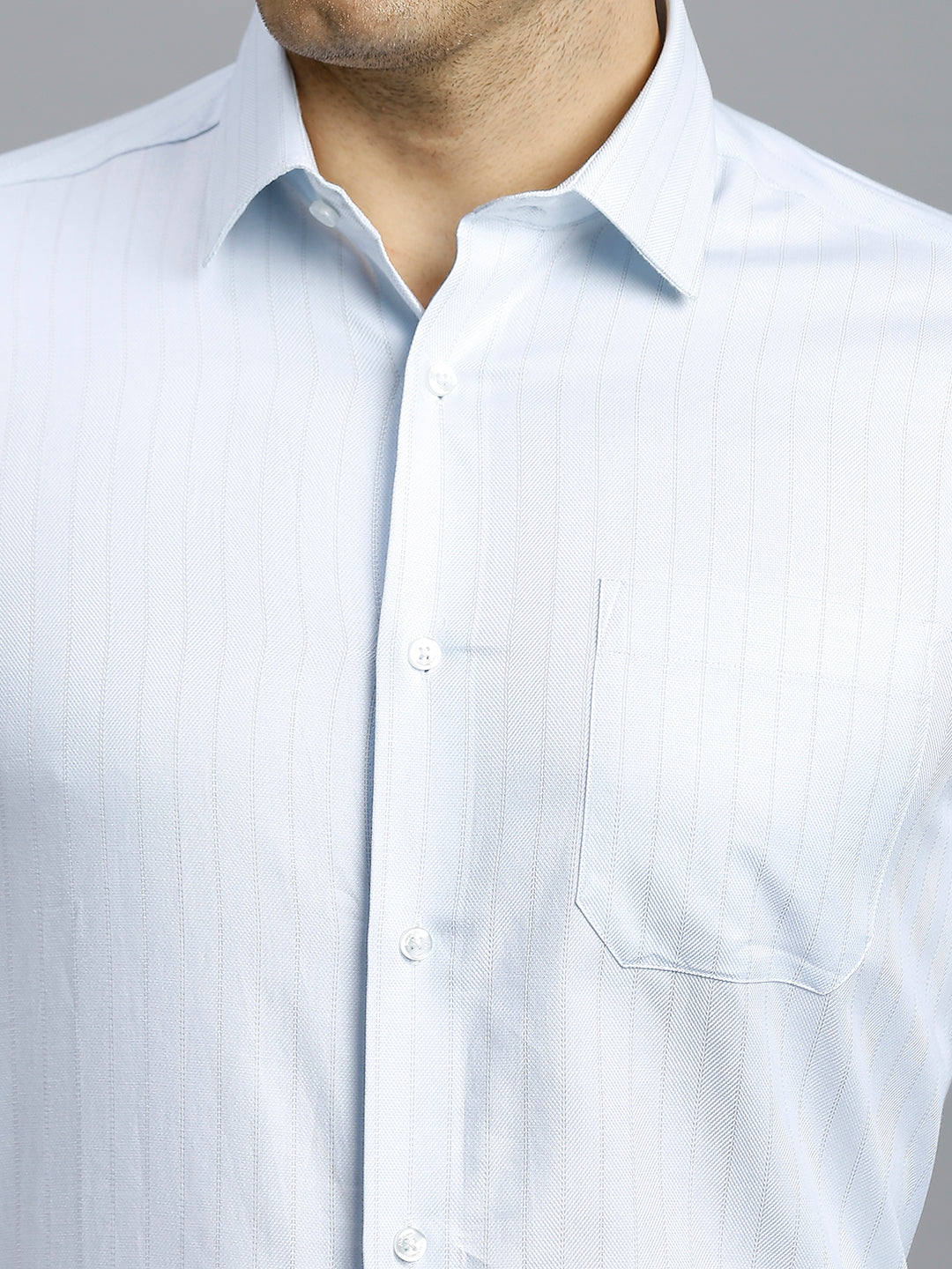 White & Light Blue & Grey Dobby Stripe 100% Cotton Regular Fit Formal Full Sleeve Shirt