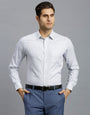 White & Beige & Blue Checks 100% Cotton Slim Fit Formal Full Sleeve Shirt