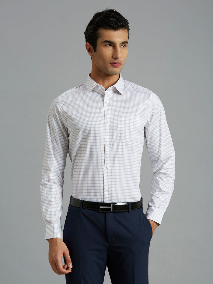Men's Pure Cotton Checks Slim Fit Full Sleeve Formal Shirt - White & Red