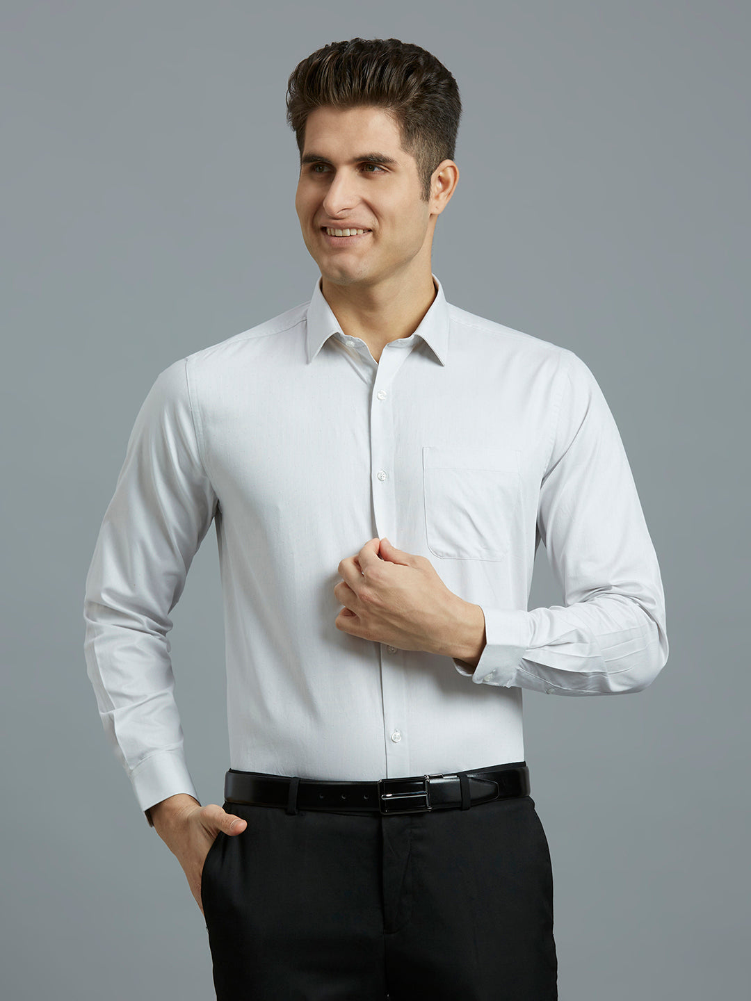 Light Grey Solid 100% Cotton Regular Fit Formal Full Sleeve Shirt