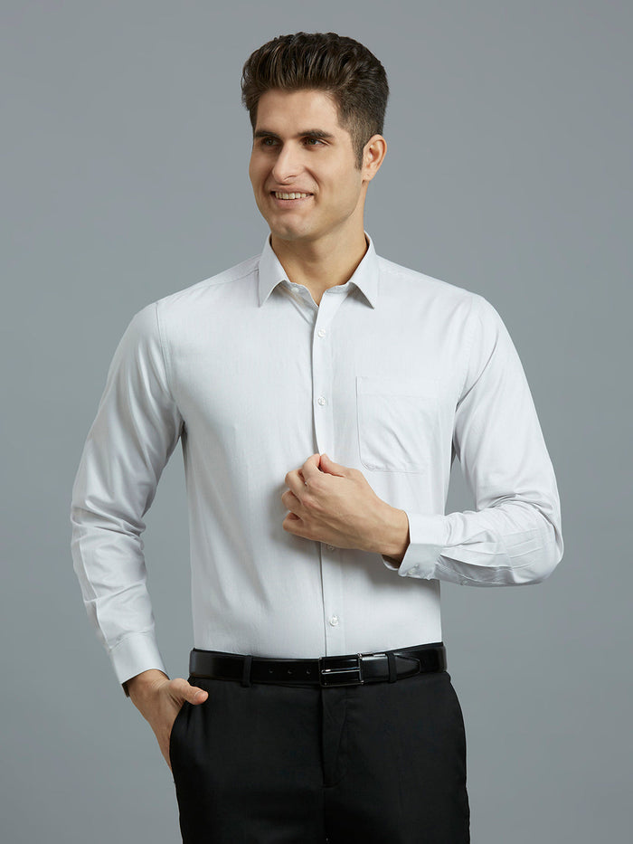 Men's Pure Cotton Dobby Solid Dobby Solid Regular Fit Full Sleeve Formal Shirt - Light Grey