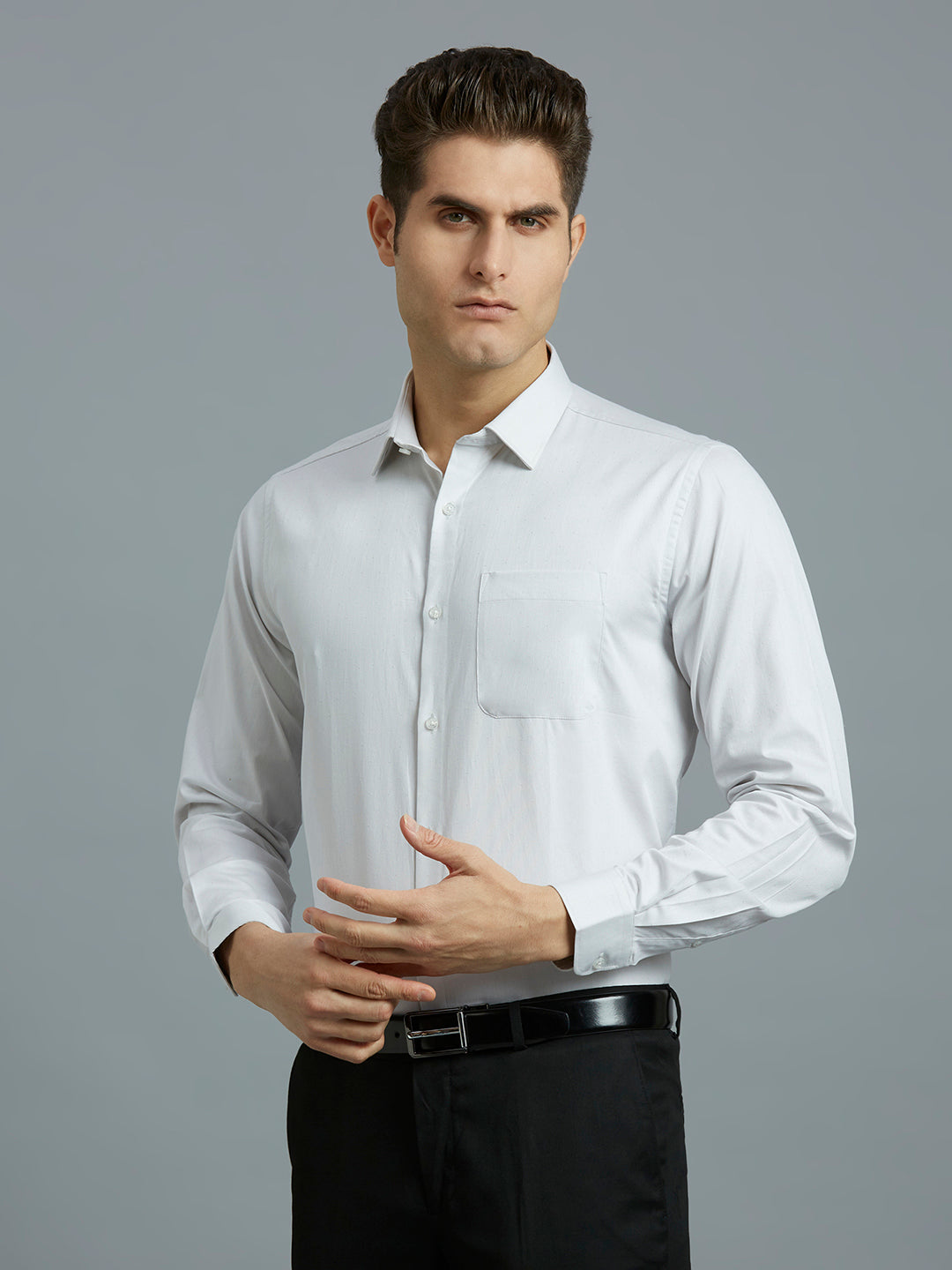 Light Grey Solid 100% Cotton Regular Fit Formal Full Sleeve Shirt