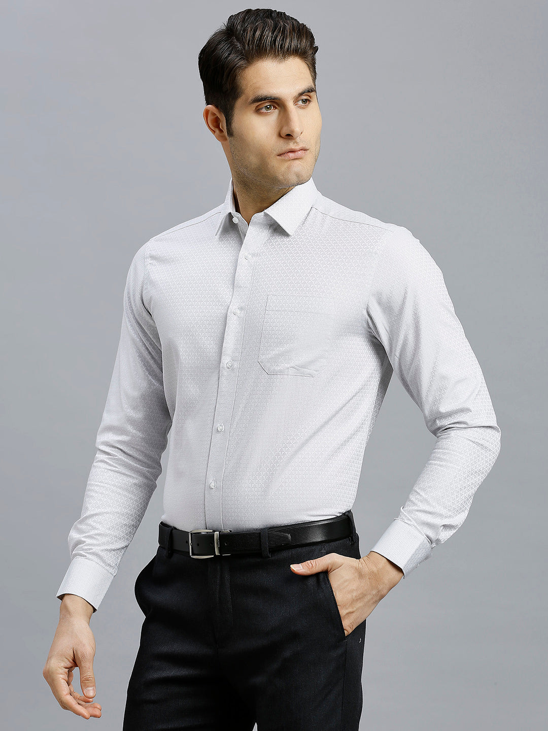 White & Dark Grey Stripe 100% Cotton Regular Fit Formal Full Sleeve Shirt