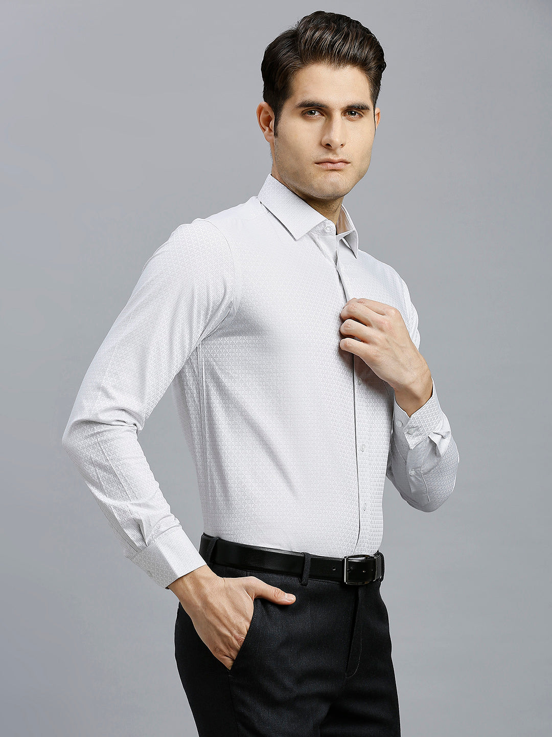 White & Dark Grey Stripe 100% Cotton Regular Fit Formal Full Sleeve Shirt