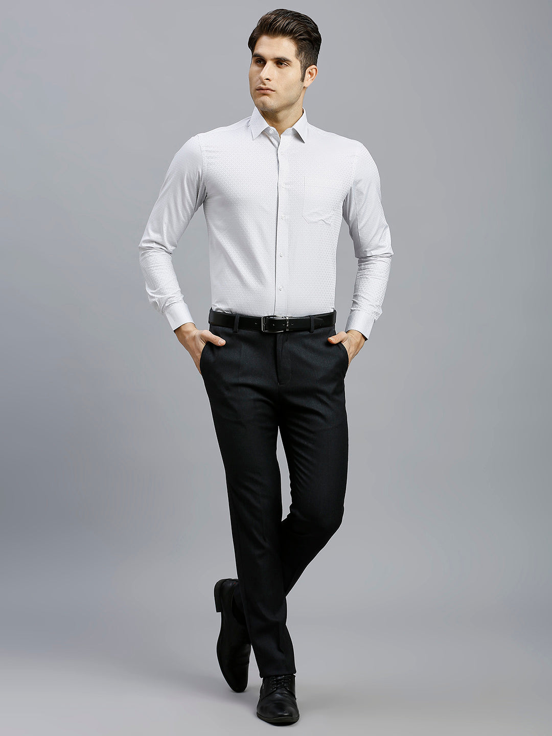 White & Dark Grey Stripe 100% Cotton Regular Fit Formal Full Sleeve Shirt