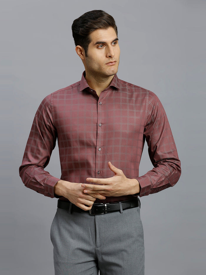 Men's Pure Cotton Checks Slim Fit Full Sleeve Formal Shirt - Red