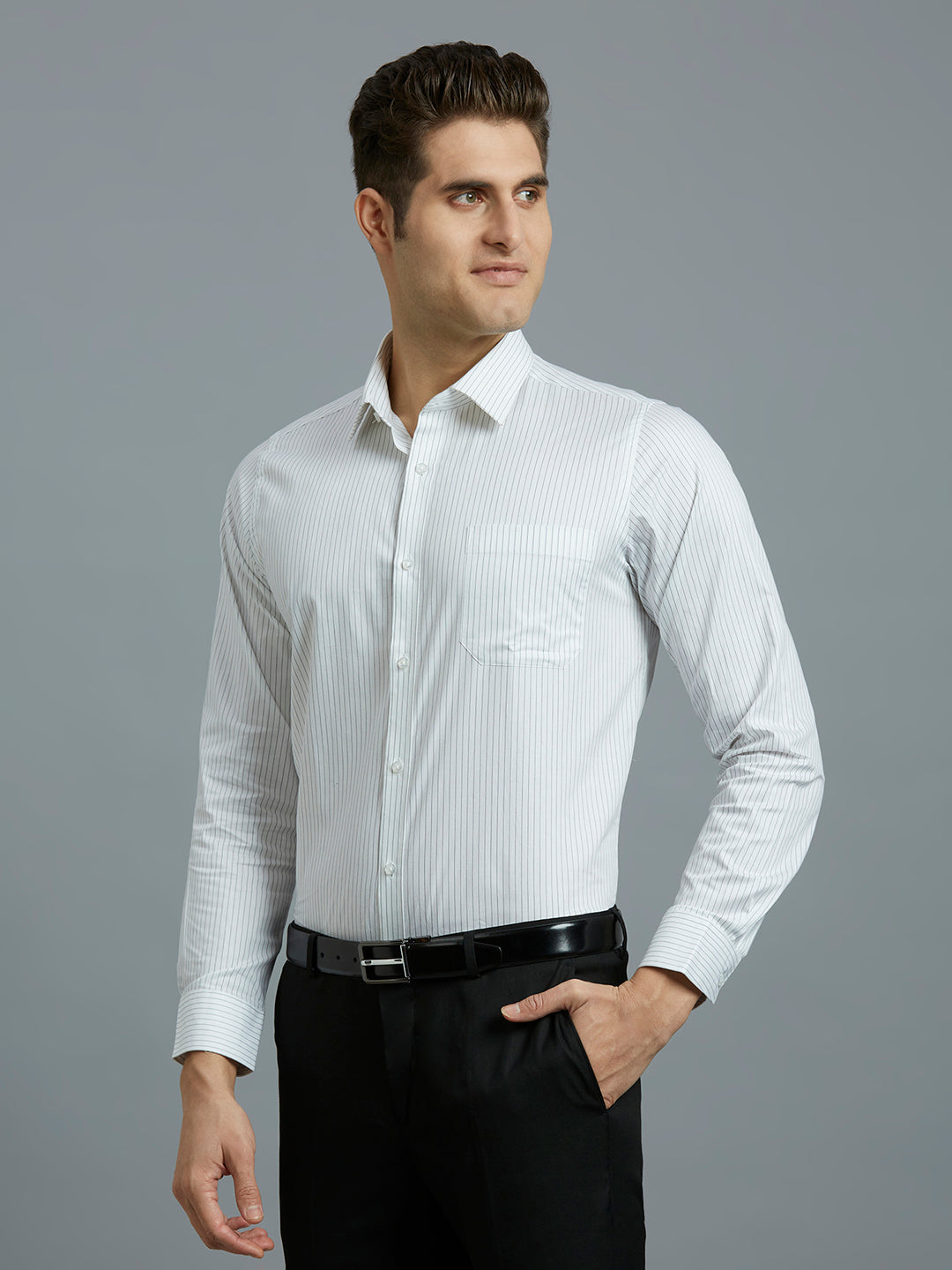 White & Black Stripe 100% Cotton Slim Fit Formal Full Sleeve Shirt