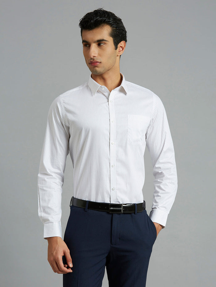 Men's Pure Cotton Stripe Stripe Slim Fit Full Sleeve Formal Shirt - White & Red