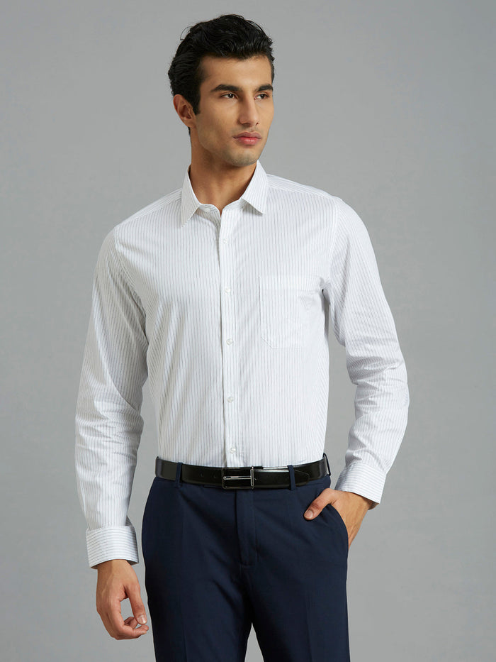 Men's Pure Cotton Stripe Stripe Slim Fit Full Sleeve Formal Shirt - White & Blue