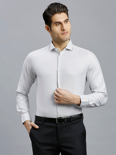 White & Light Violet Dobby Stripe 100% Cotton Slim Fit Formal Full Sleeve Shirt