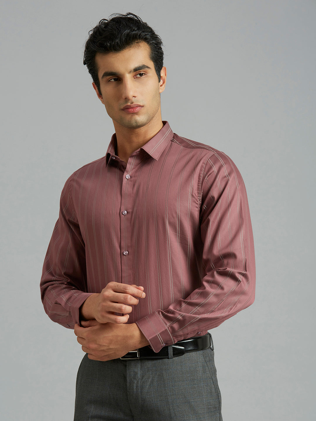 Wine Stripe 100% Cotton Slim Fit Formal Full Sleeve Shirt