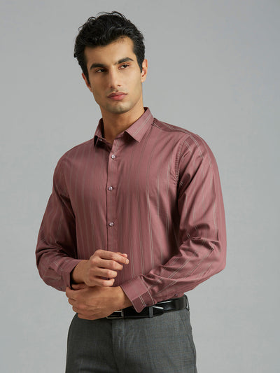 Men's Pure Cotton Stripe Stripe Slim Fit Full Sleeve Formal Shirt - Red