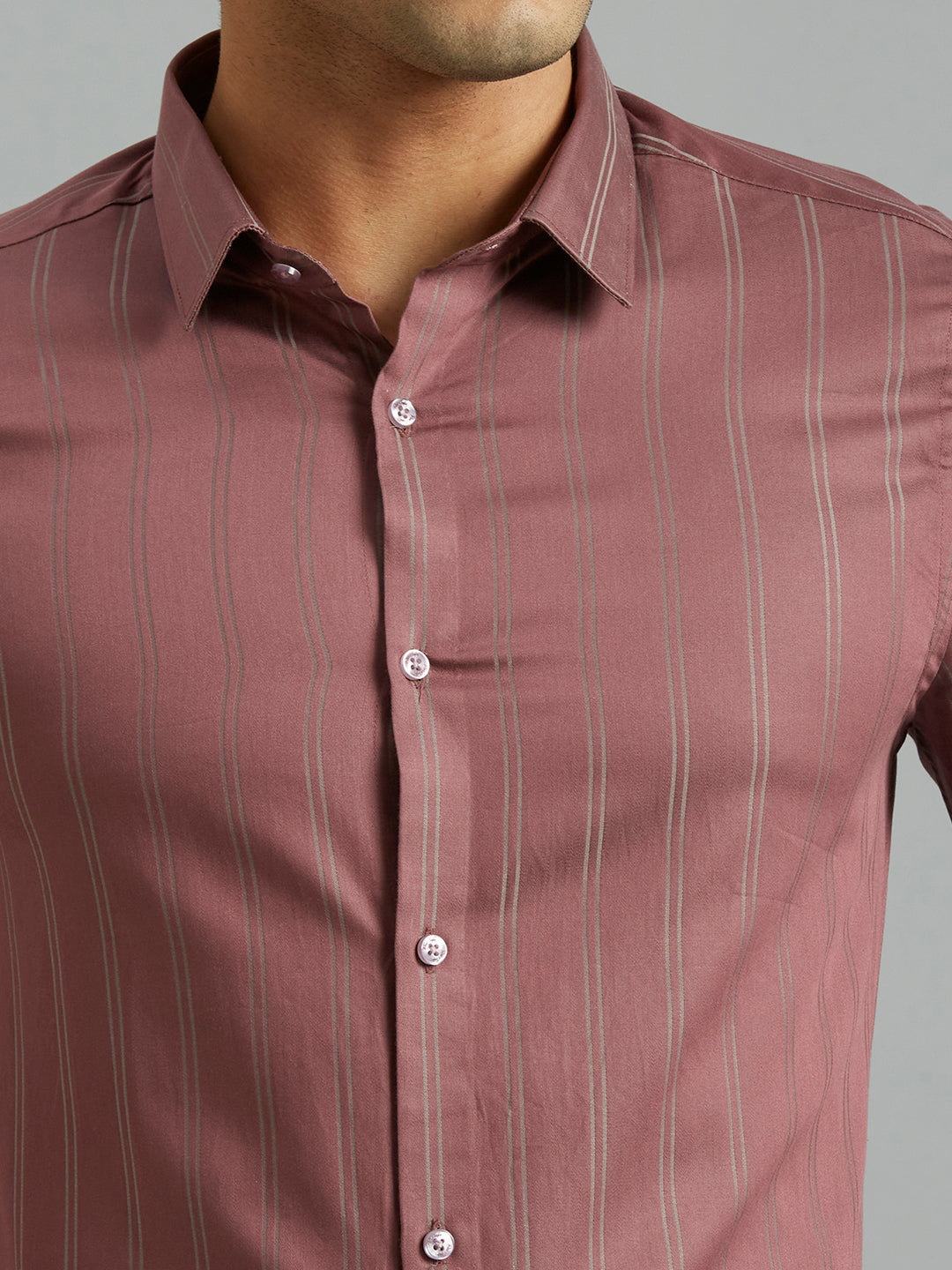 Wine Stripe 100% Cotton Slim Fit Formal Full Sleeve Shirt