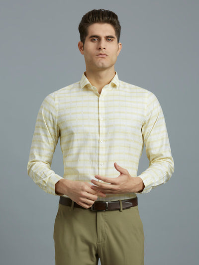 Cream & Brown Checks 100% Cotton Slim Fit Formal Full Sleeve Shirt