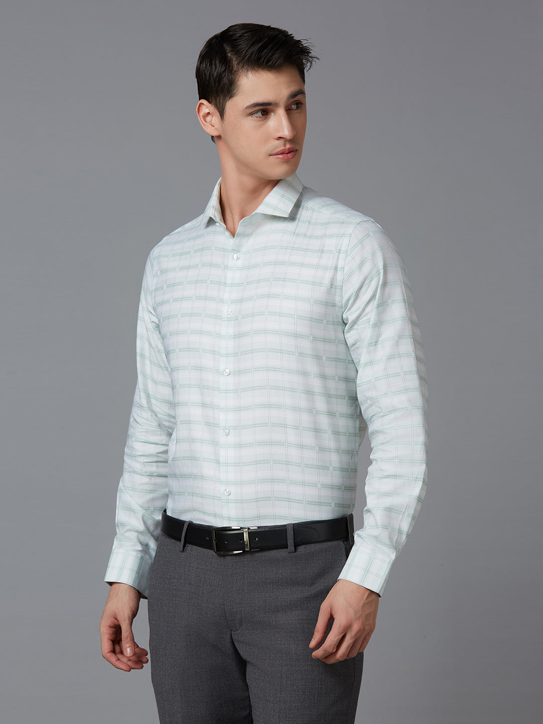 White & Green Checks 100% Cotton Slim Fit Formal Full Sleeve Shirts